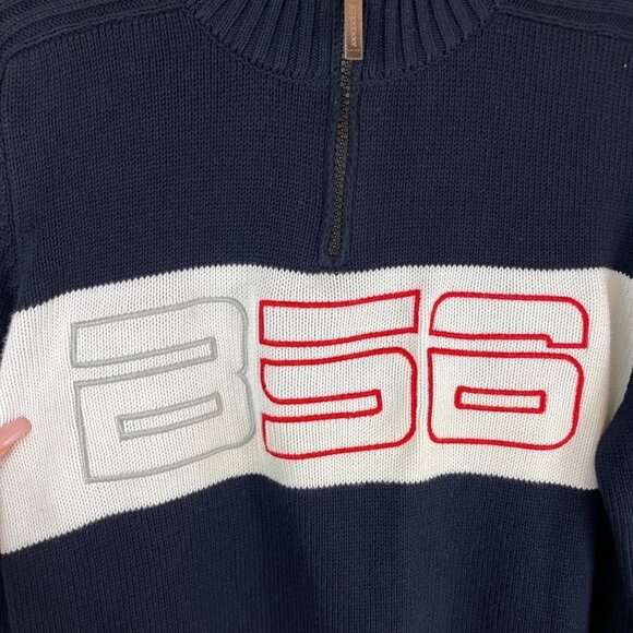 Burberry London B56 Cotton 1/4 Zip Striped Pullover Sweater Navy White Size L - Picture 5 of 11